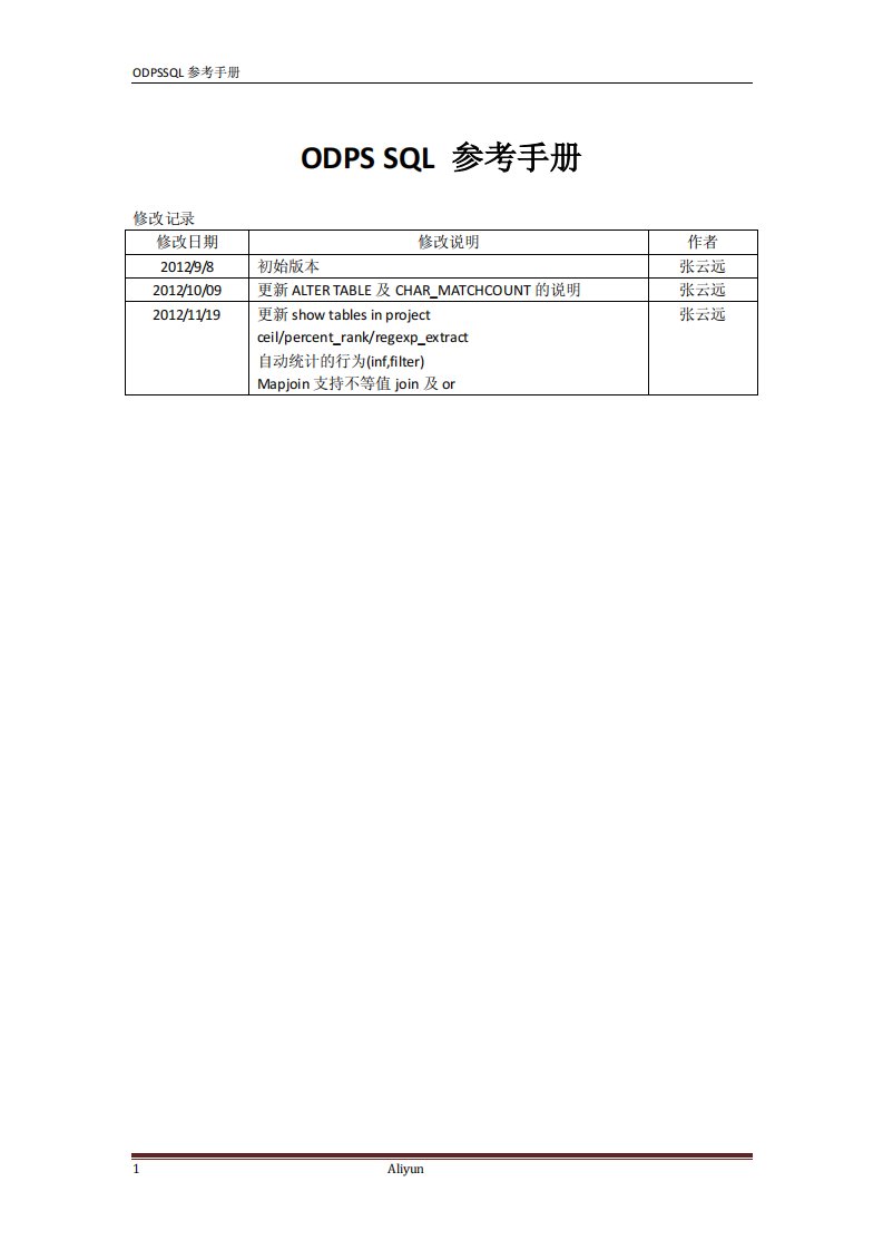 odps最新sql参考手册