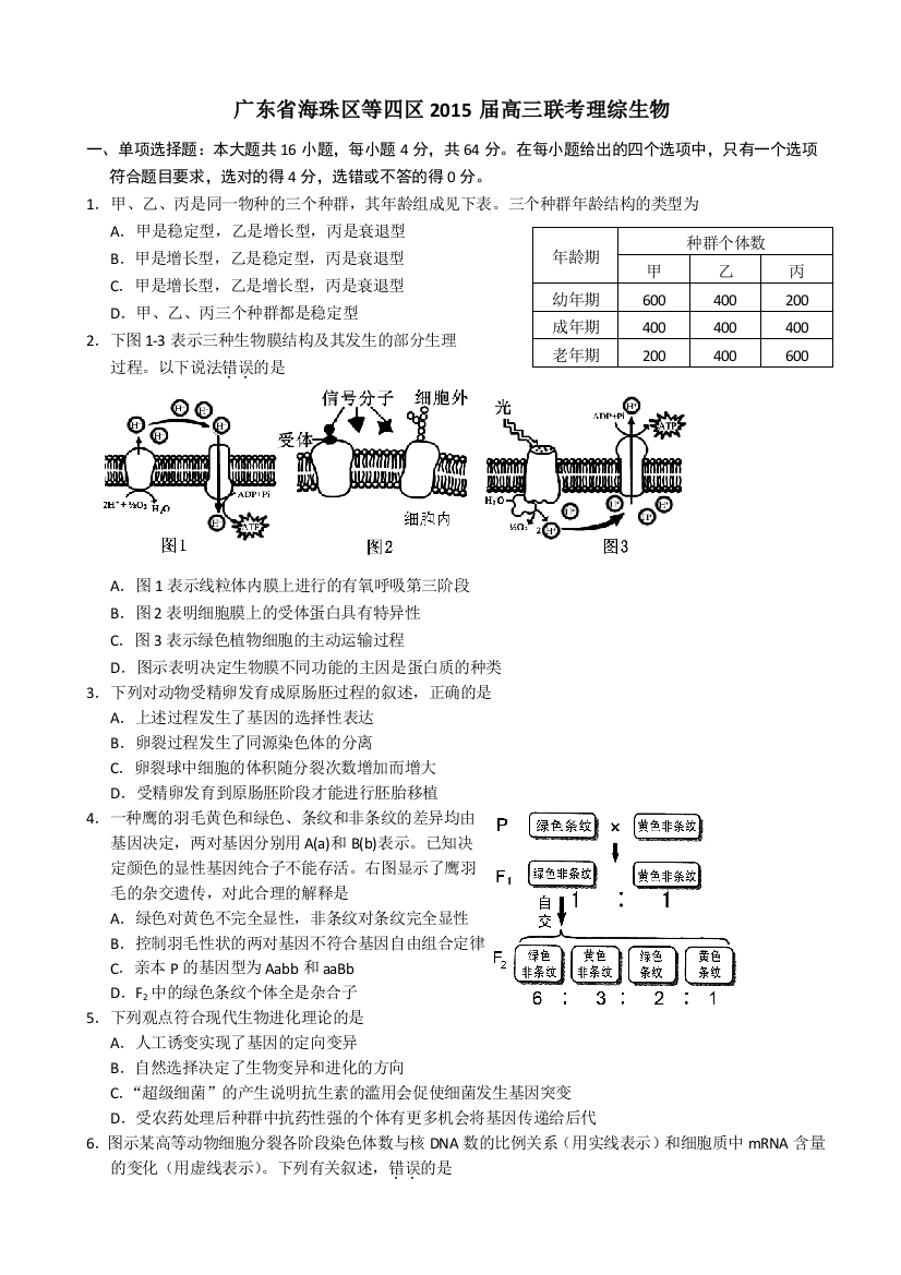 广东省海珠区等四区高三11月联考理综