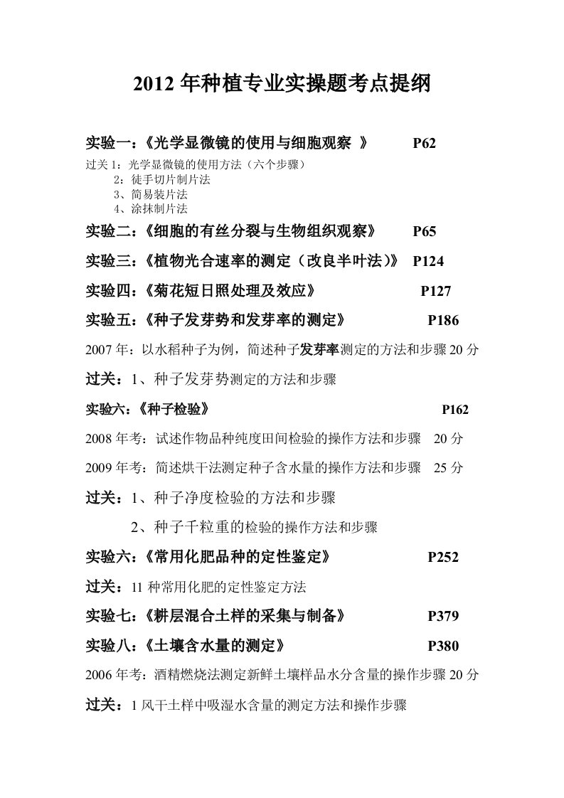 2012年种植专业实操题考点提纲