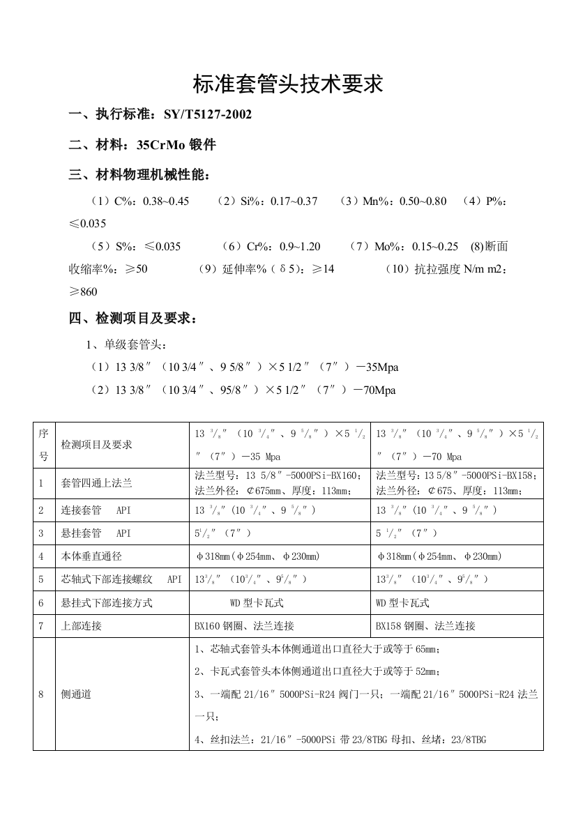 套管头技术要求标准