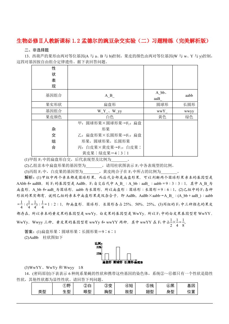 1.2孟德尔的豌豆杂交实验（二）习题L