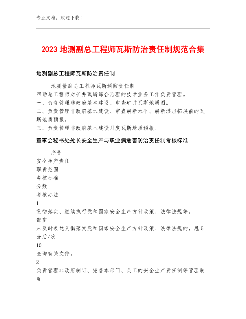 2023地测副总工程师瓦斯防治责任制规范合集