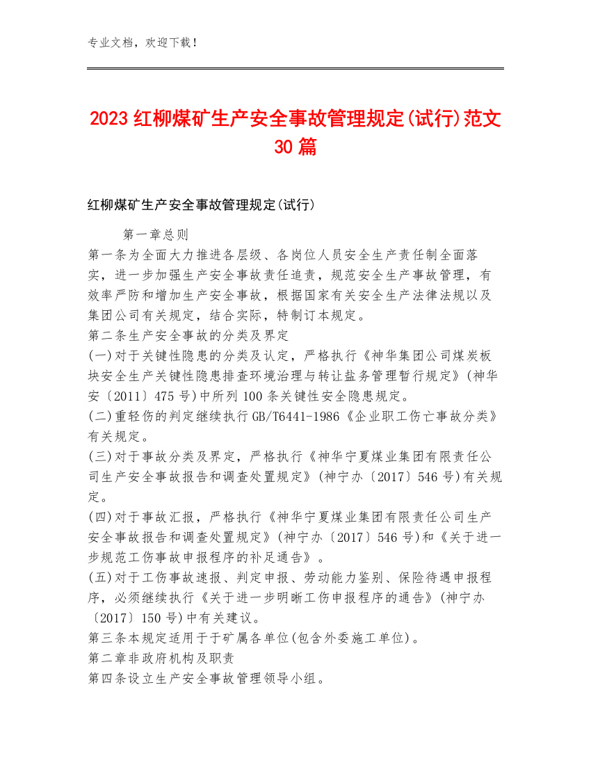 2023红柳煤矿生产安全事故管理规定(试行)范文30篇