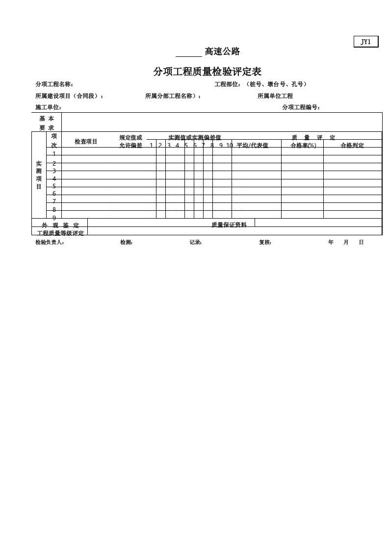 2017版公路工程质量检验评定标准分项工程评定表