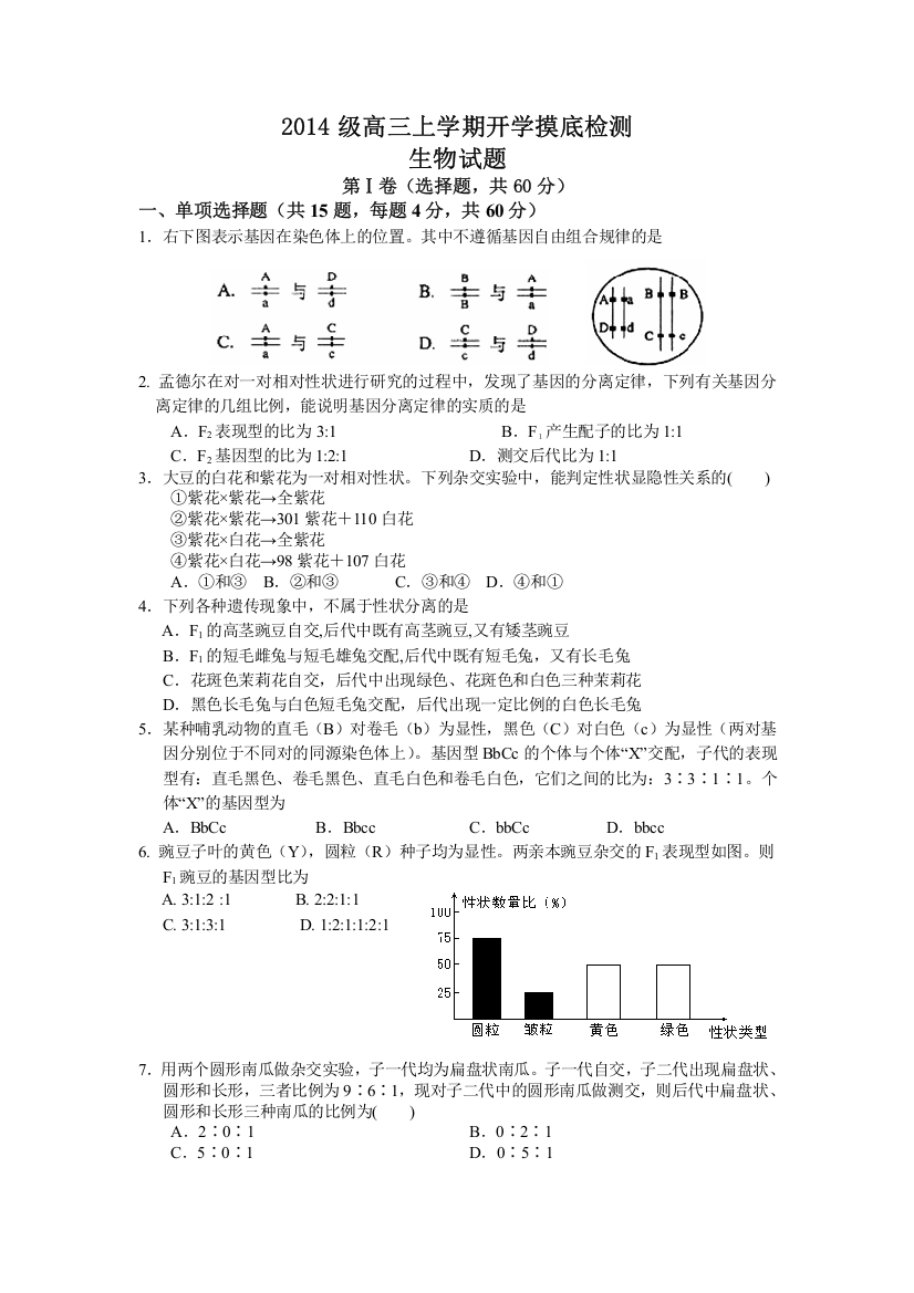 《首发》山东省曲阜师范大学附属中学2017届高三上学期开学摸底检测生物试题