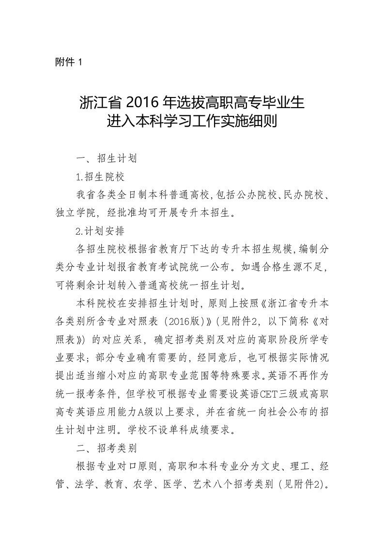 浙江省2016年专升本专业对照表