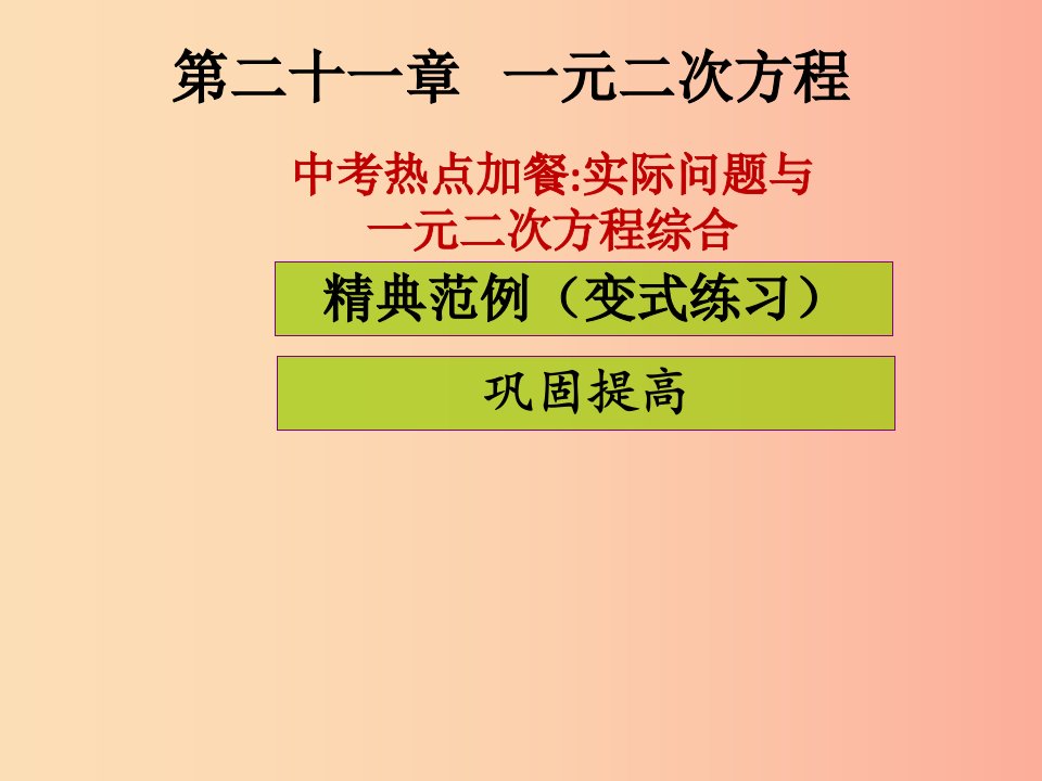 九年级数学上册第二十一章一元二次方程中考热点加餐实际问题与一元二次方程综合课堂导练习题