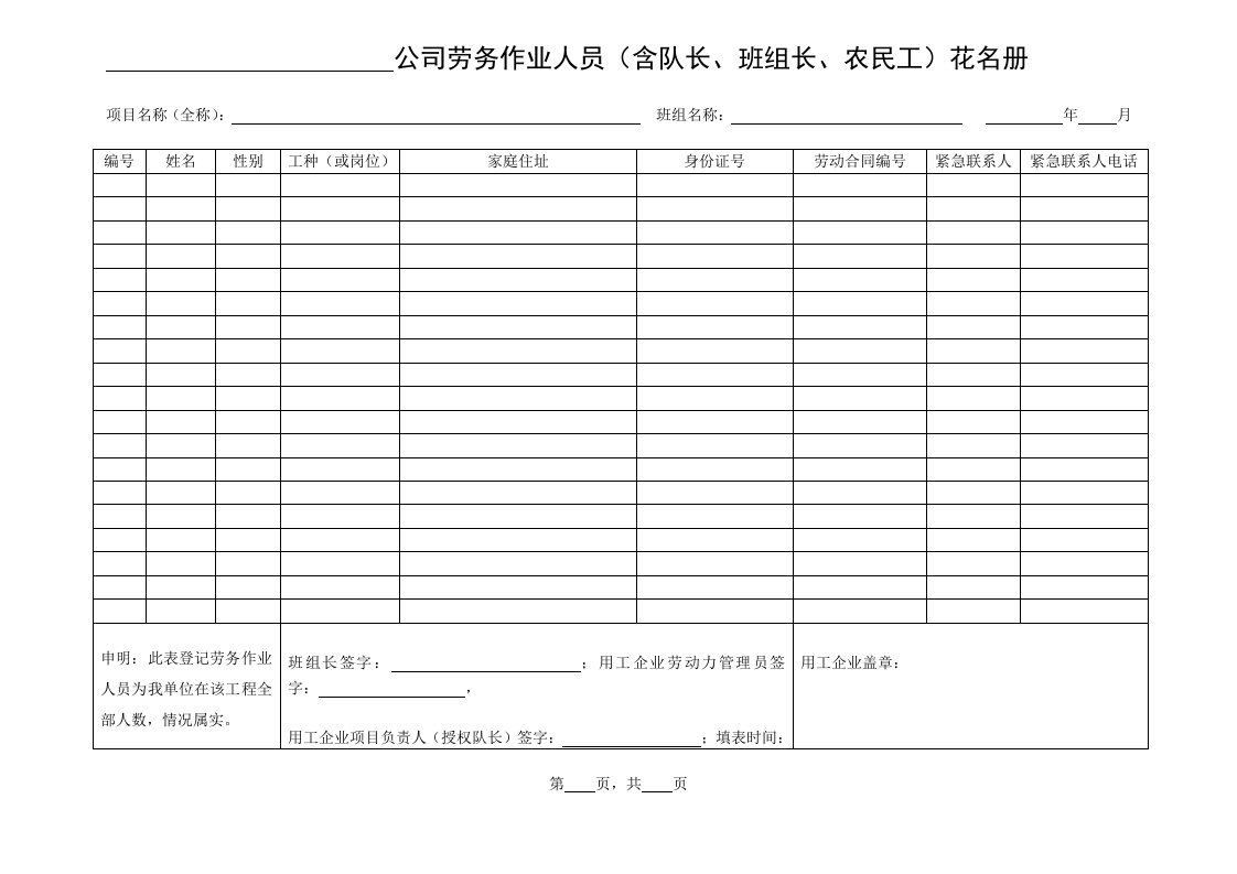 劳务花名册工资表周报等表格--附件-4-7