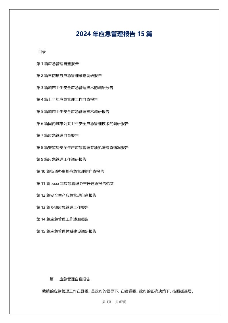 2024年应急管理报告15篇