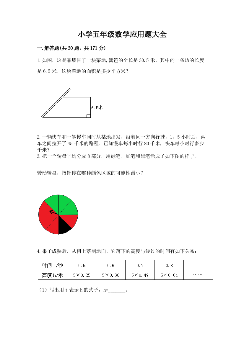 小学五年级数学应用题大全附参考答案【基础题】