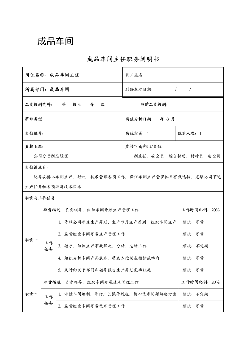 成品职务说明书样本