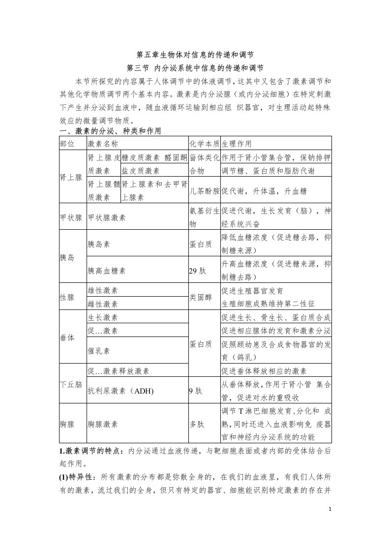 第五章生物体对信息的传递和调节第三节内分泌系统中信息的传递和调节