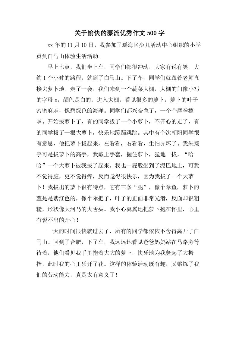 关于愉快的漂流作文500字