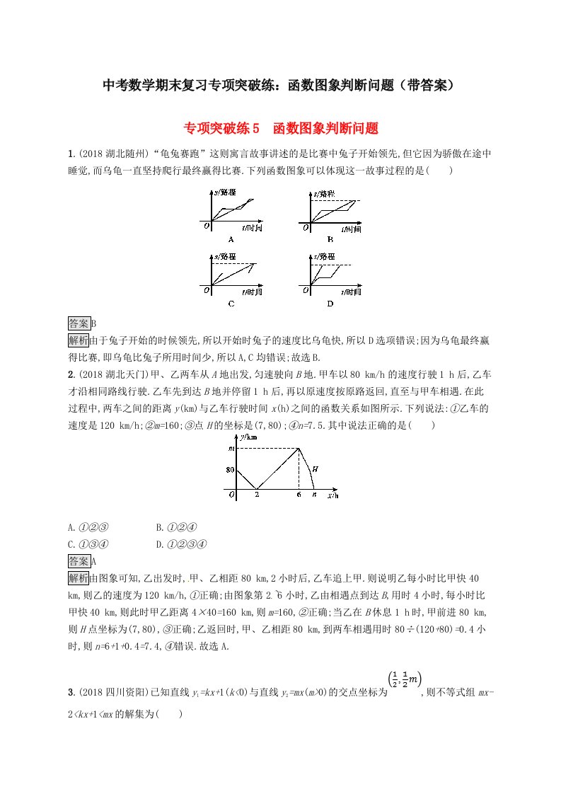 中考数学期末复习专项突破练函数图象判断问题带答案