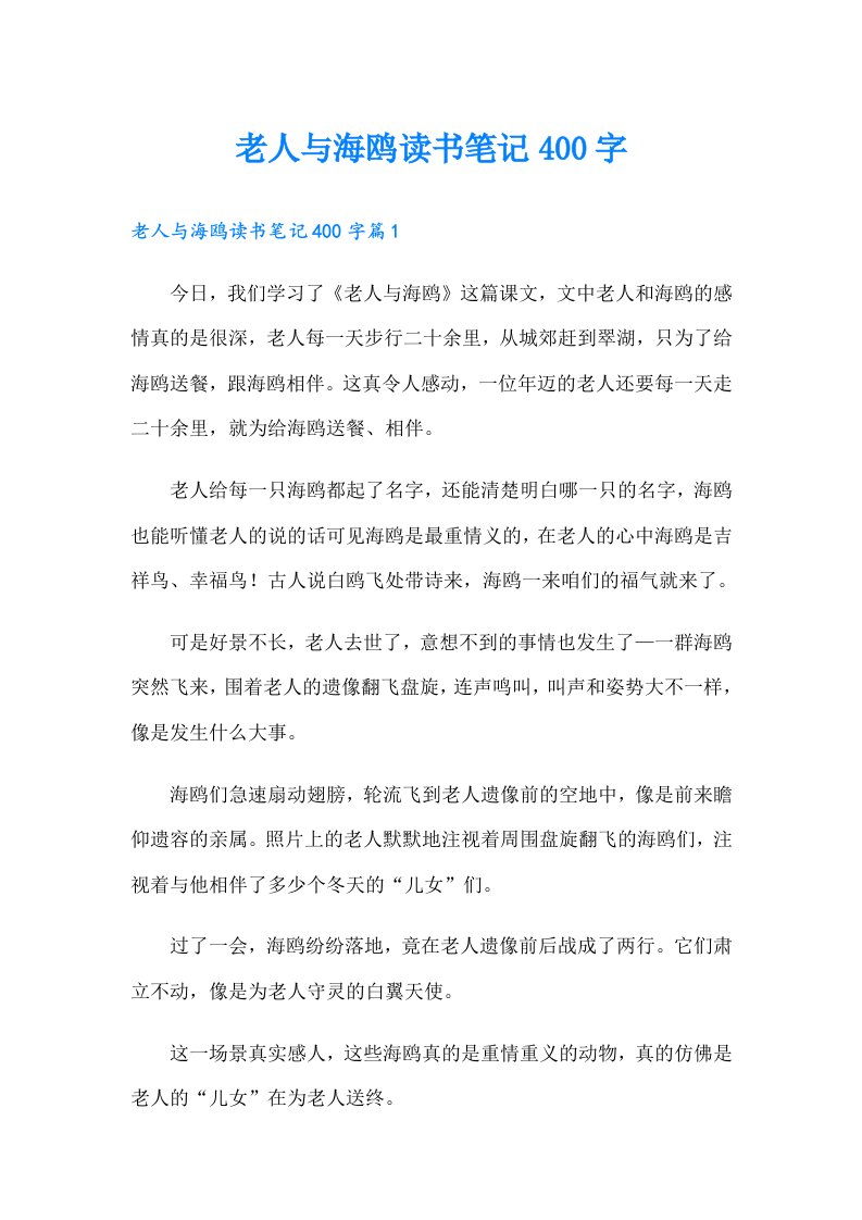 老人与海鸥读书笔记400字