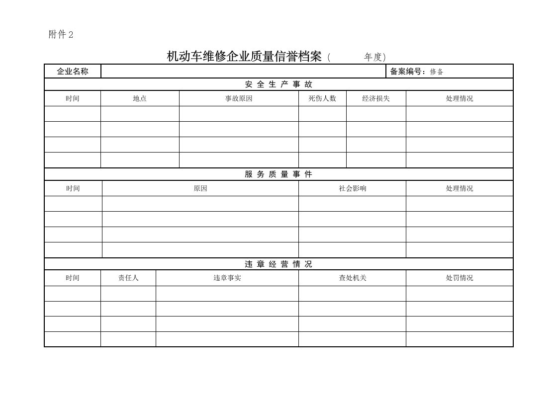 北京机动车维修企业质量信誉档案