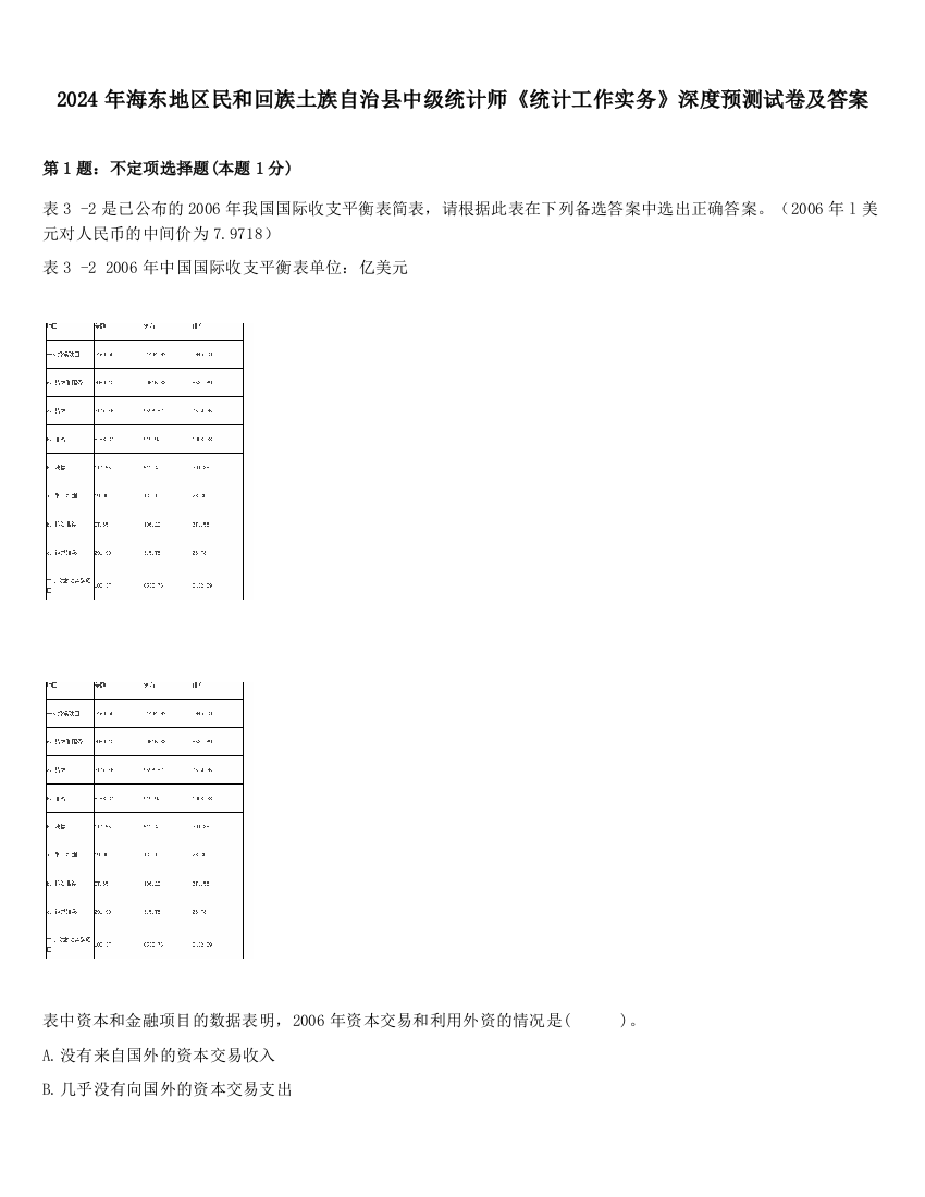 2024年海东地区民和回族土族自治县中级统计师《统计工作实务》深度预测试卷及答案