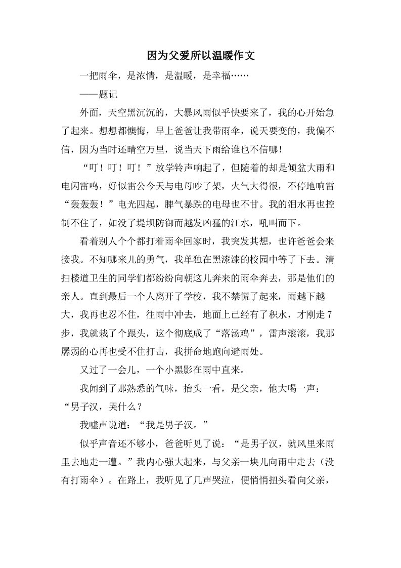 因为父爱所以温暖作文