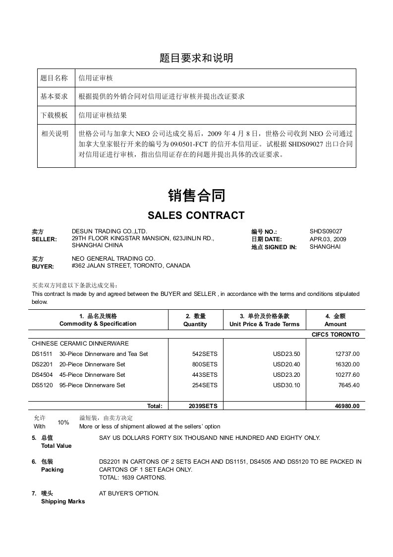 根据外销合同审核信用证