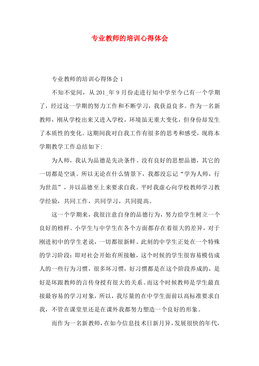 专业教师的培训心得体会