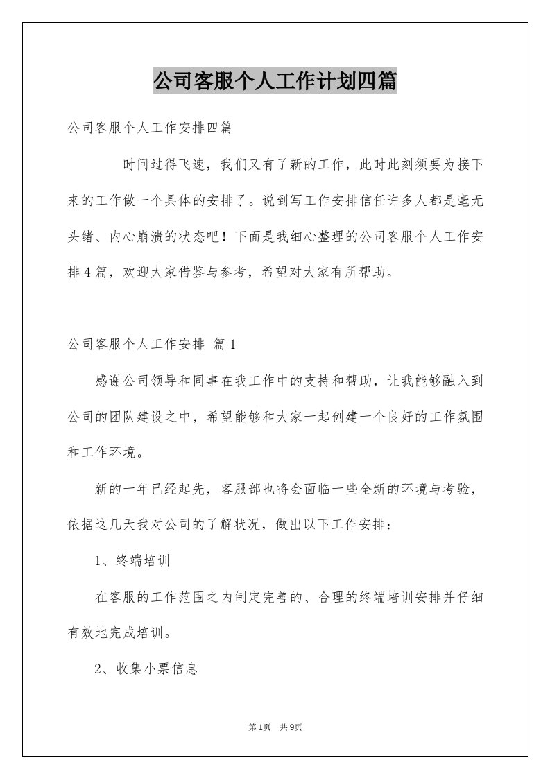 公司客服个人工作计划四篇例文