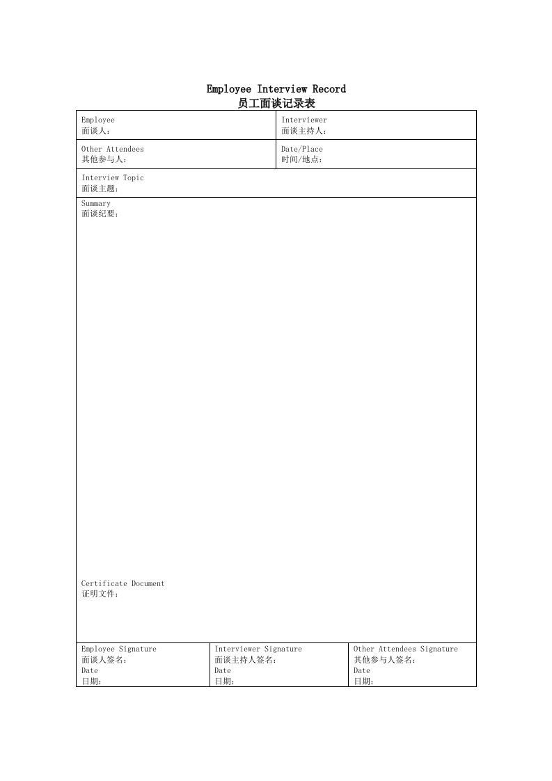 HR013员工面谈记录表