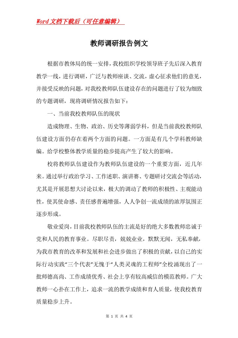 教师调研报告例文