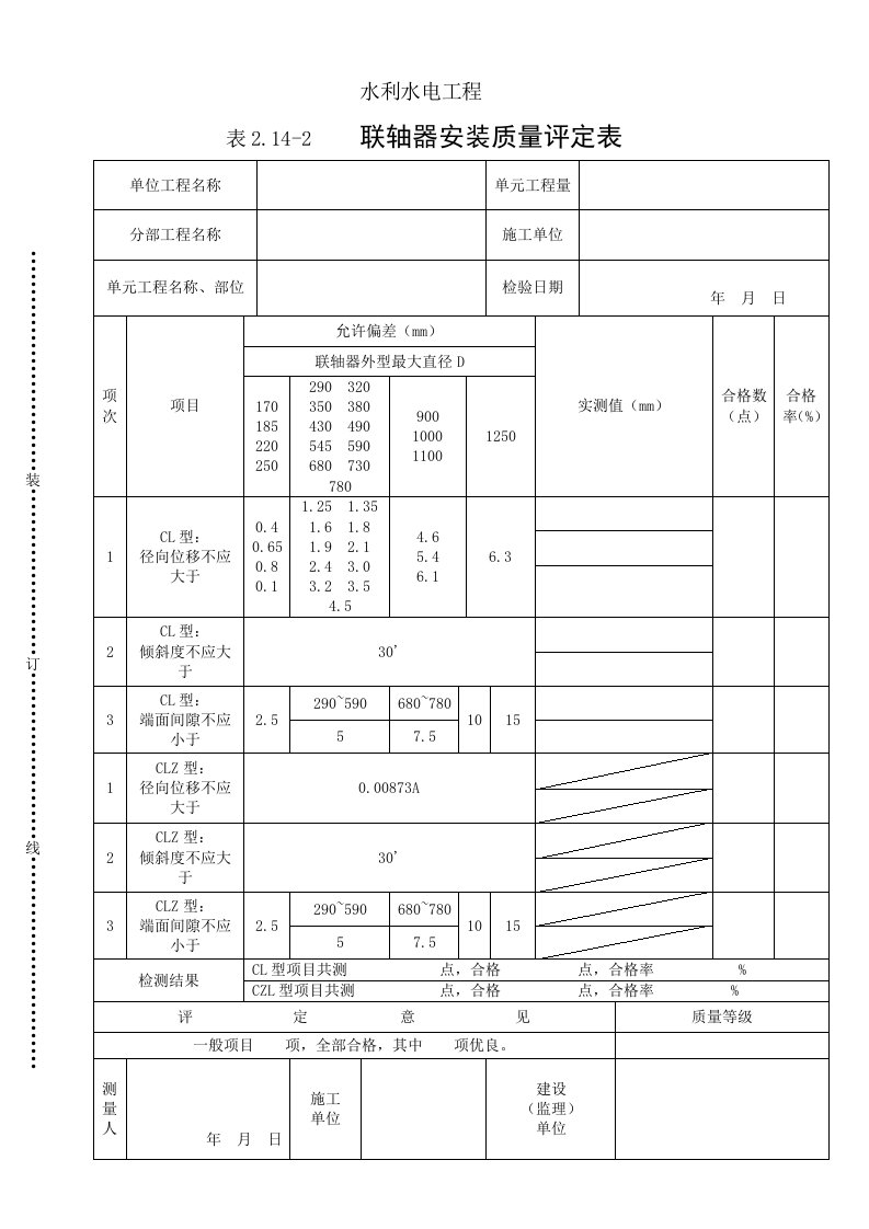 建筑资料-表2142联轴器安装质量评定表