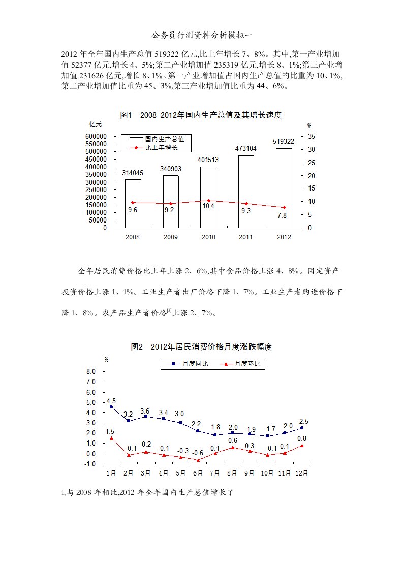 公务员行测资料分析模拟一