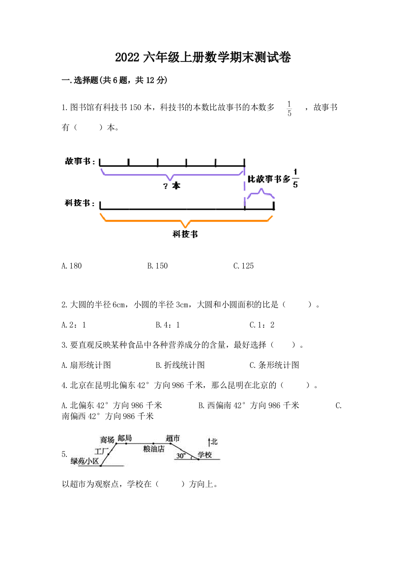 2022六年级上册数学期末测试卷精品【预热题】