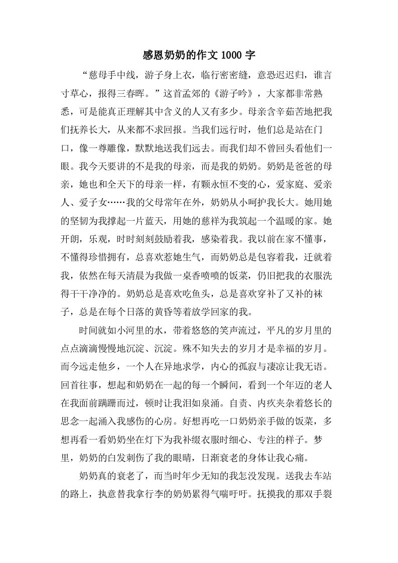 感恩奶奶的作文1000字