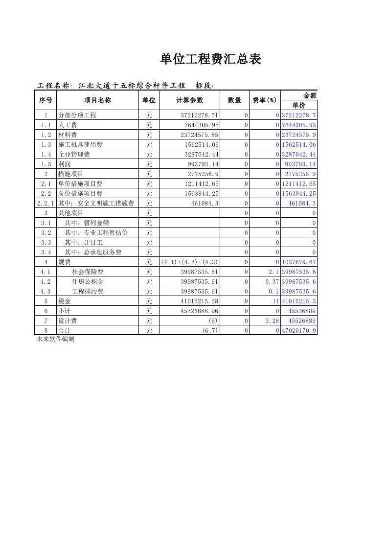 路灯工程预算表