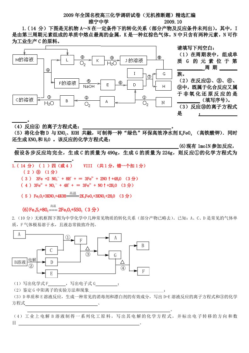 高考化学无机推断题大汇总