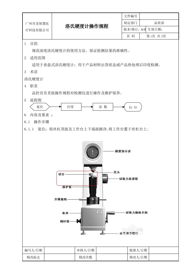 洛氏硬度计操作规程