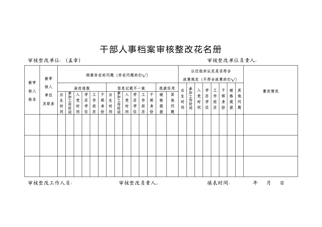 干部人事档案审核整改花名册