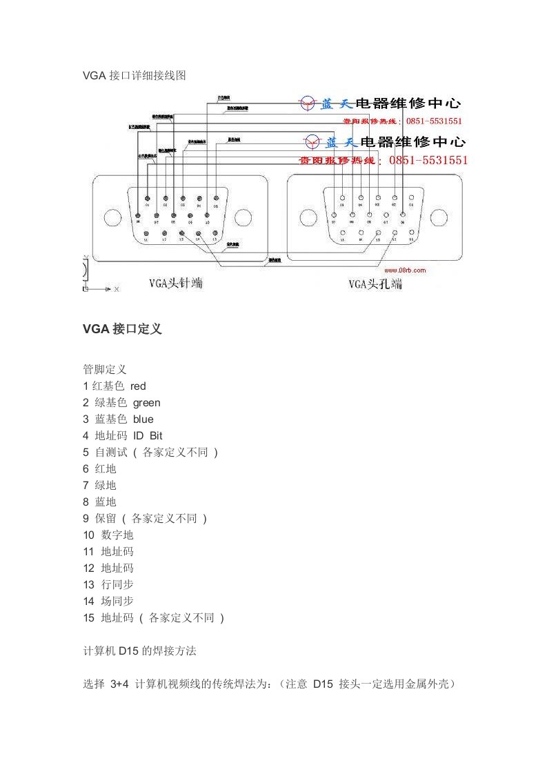 VGA接口详细接线图