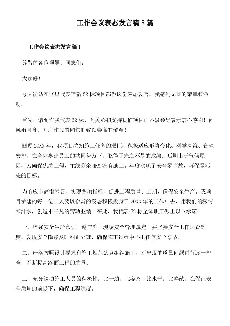 工作会议表态发言稿8篇