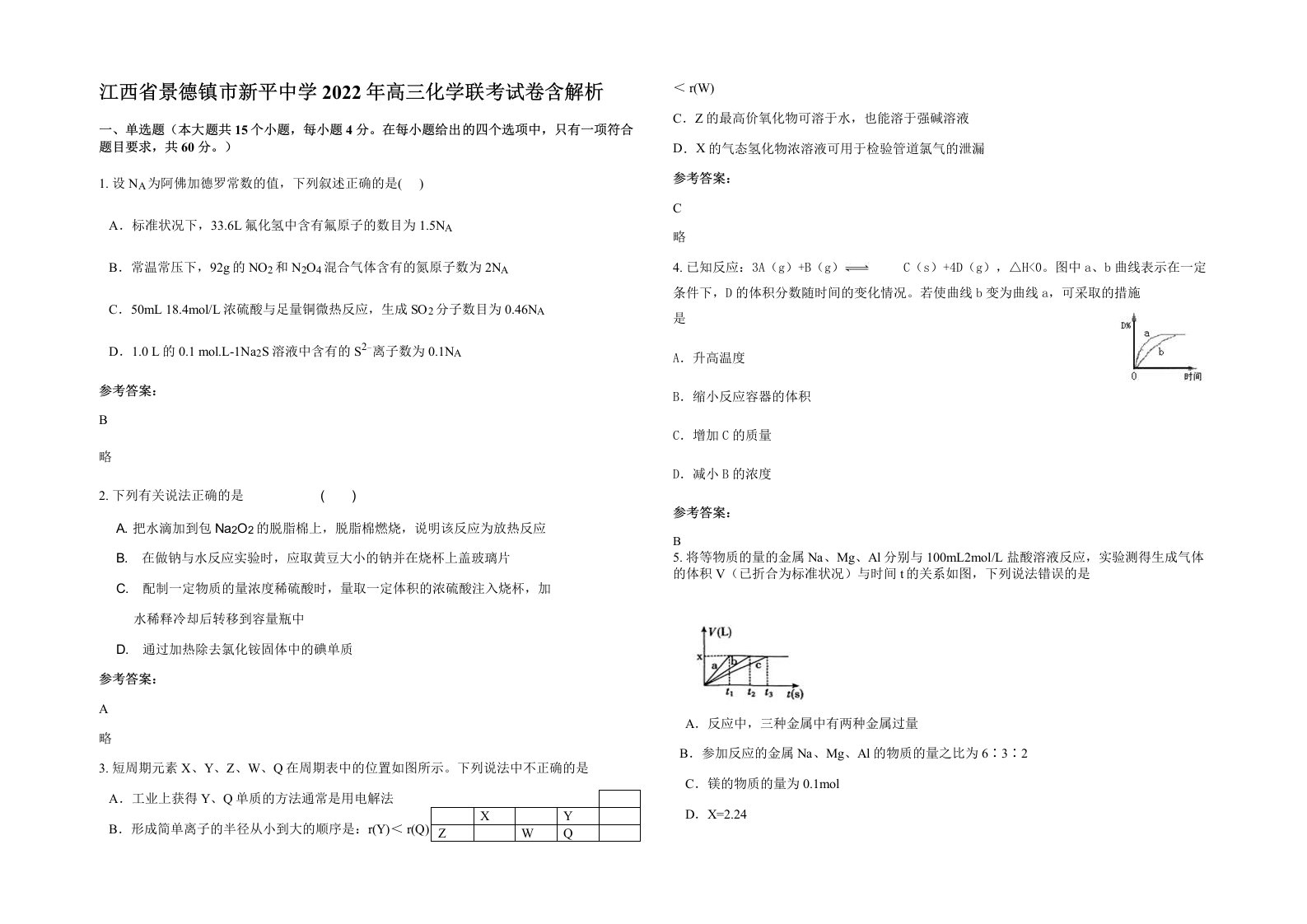 江西省景德镇市新平中学2022年高三化学联考试卷含解析