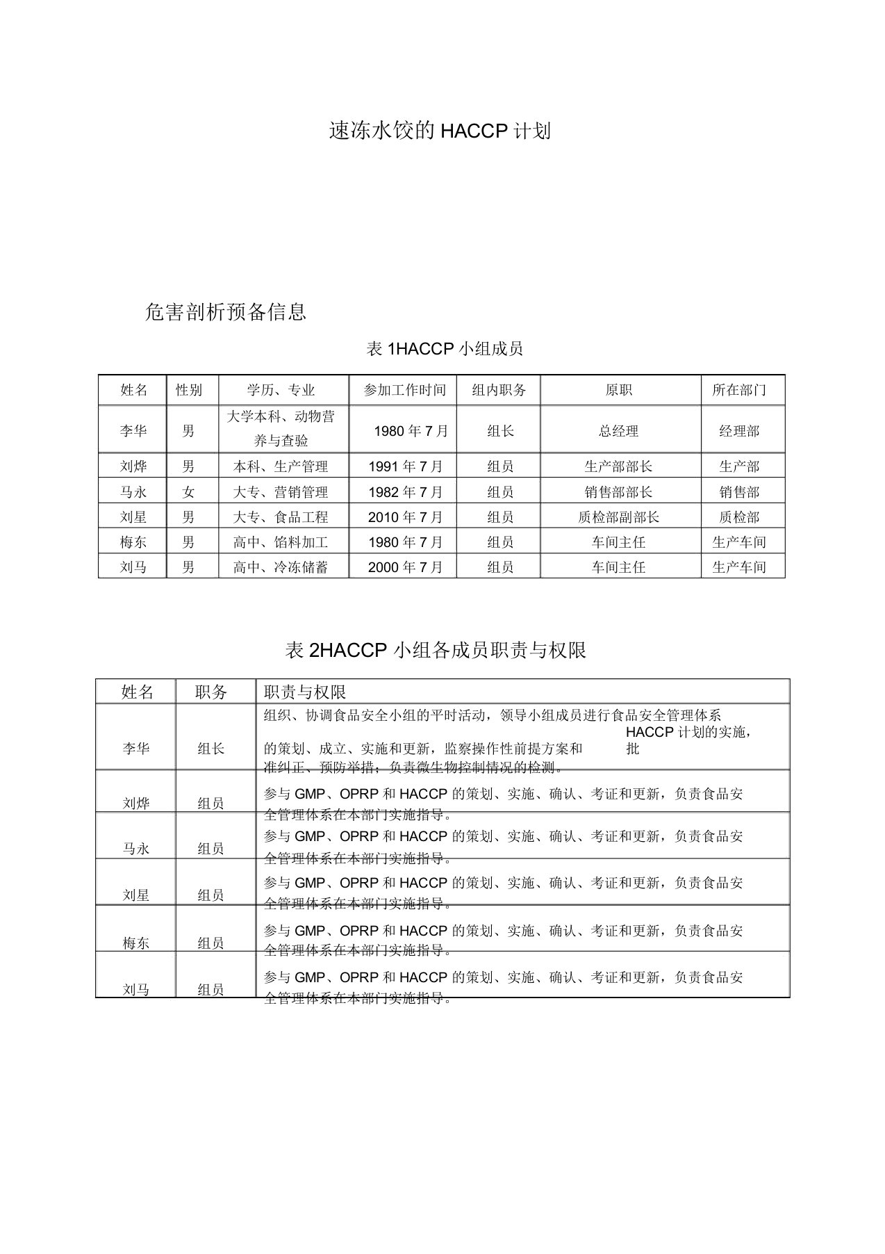 速冻水饺的HACCP计划