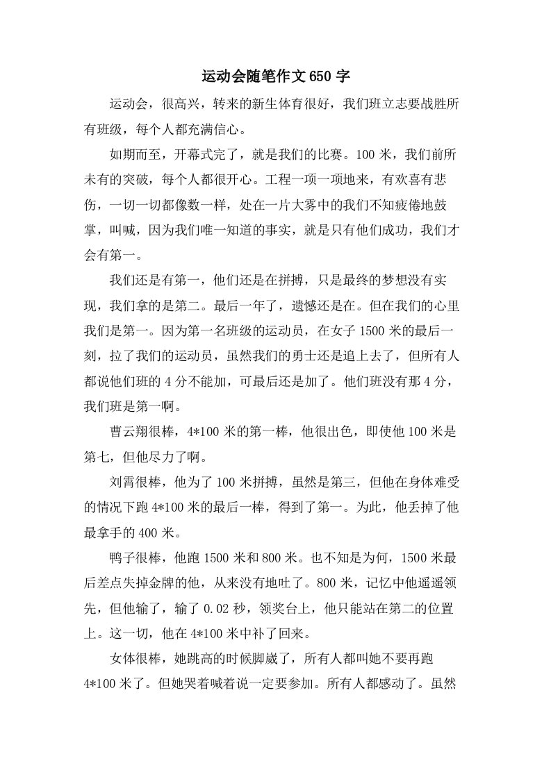 运动会随笔作文650字