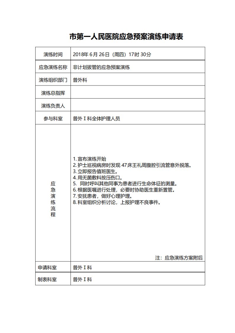 非计划拔管护理应急预案及总结