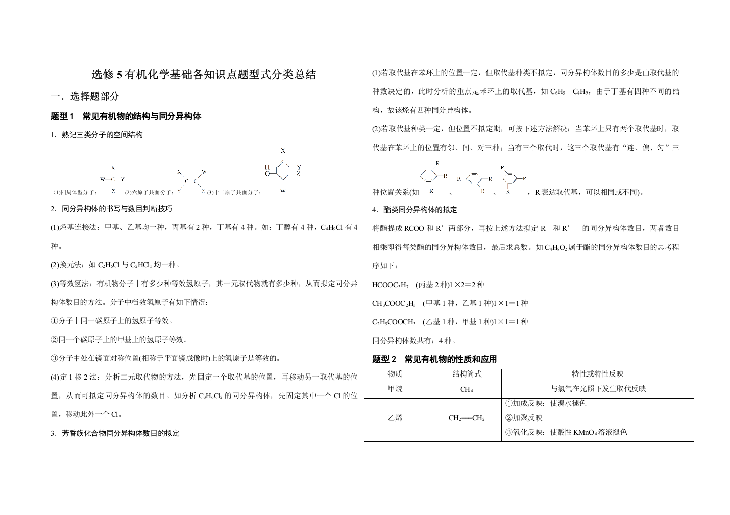 2023年选修有机化学基础各知识点题型式分类总结