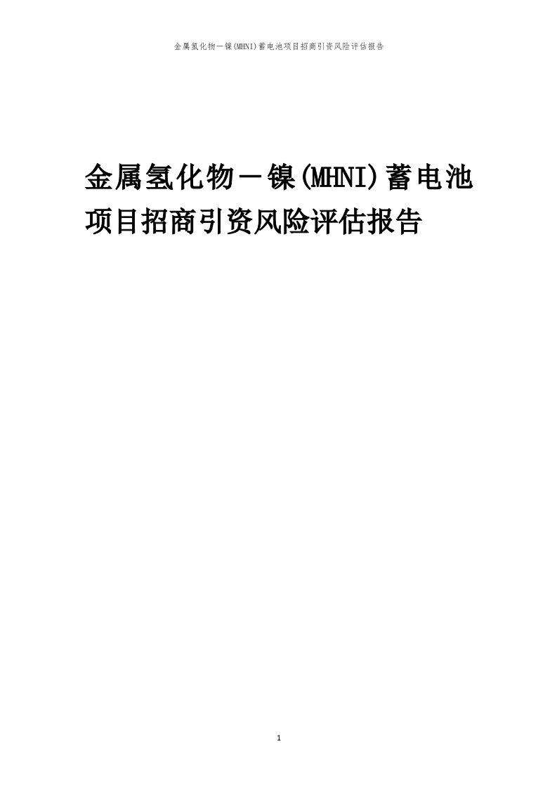 2023年金属氢化物－镍(MHNI)蓄电池项目招商引资风险评估报告