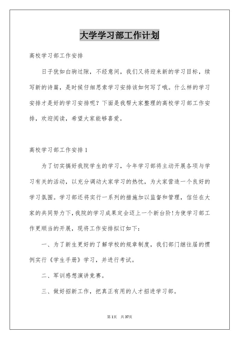 大学学习部工作计划优质