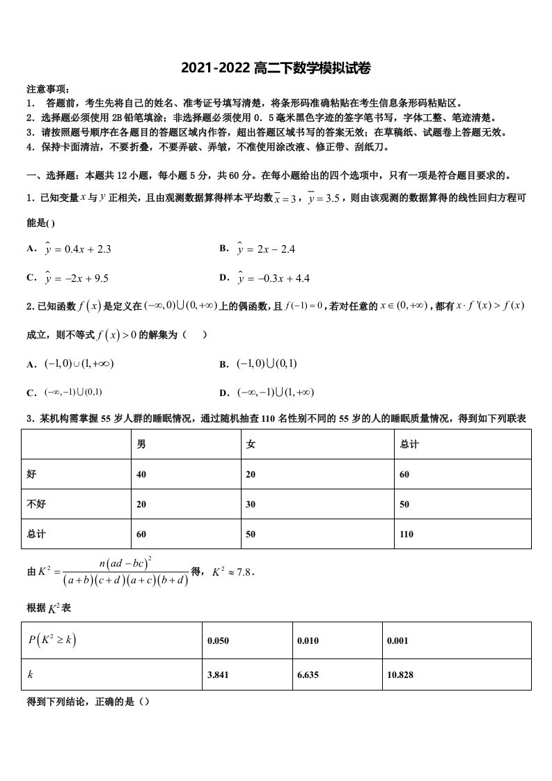 江西省南昌市八一中学、洪都中学、麻丘高中等六校2022年高二数学第二学期期末调研试题含解析