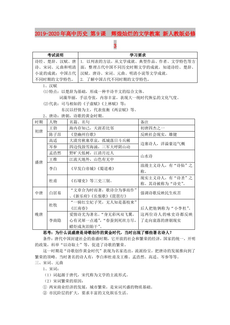 2019-2020年高中历史