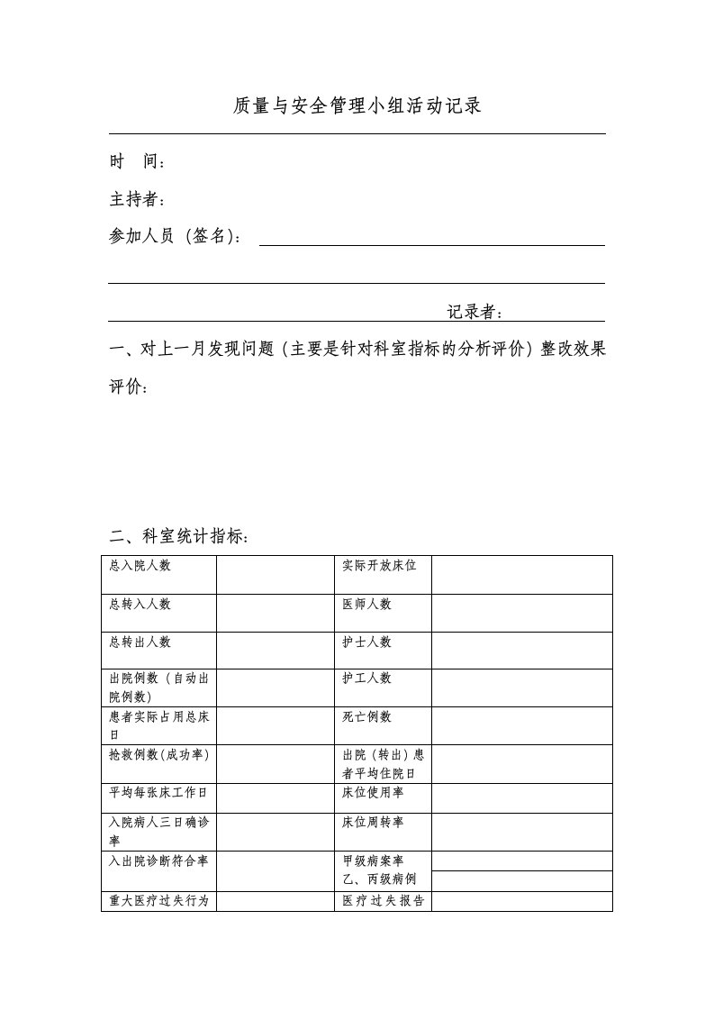 质量与安全管理小组活动记录