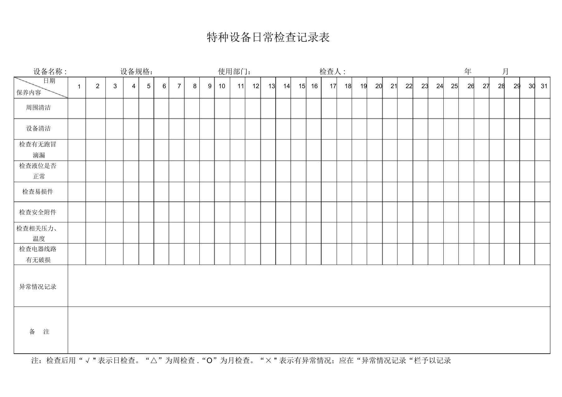 特种设备日常检查记录表