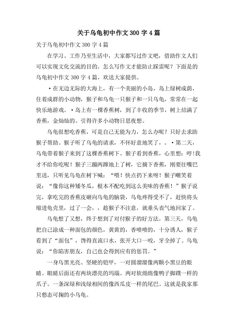 关于乌龟初中作文300字4篇