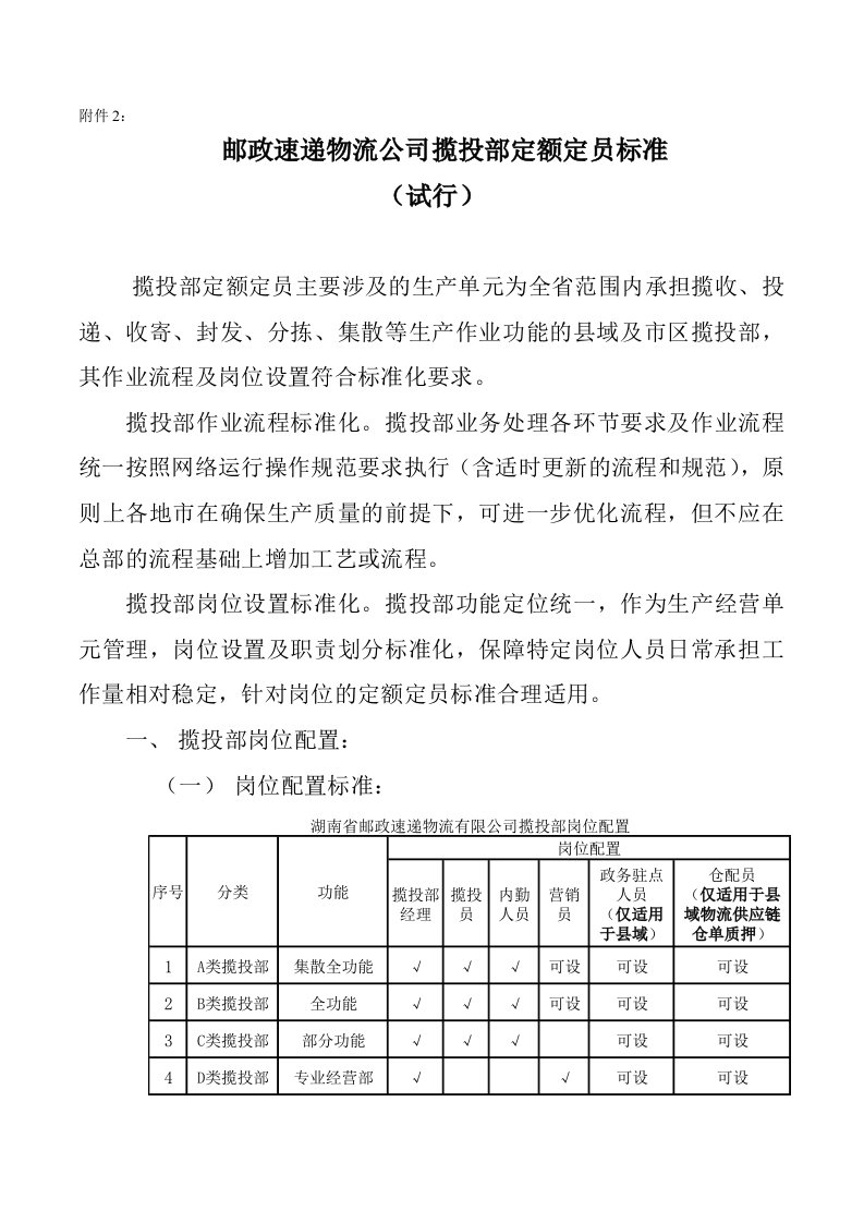 邮政速递公司揽投部标准